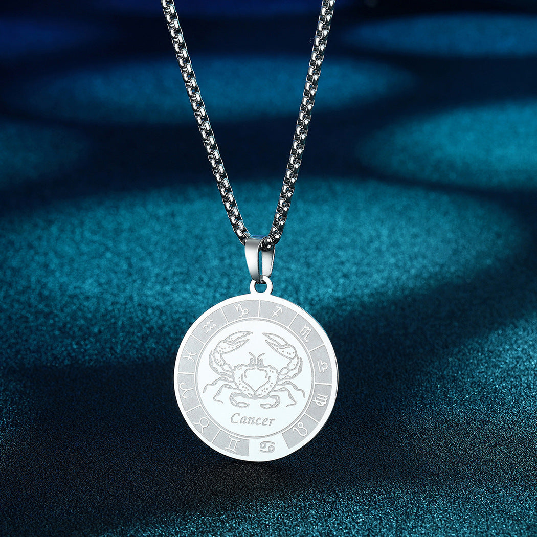 Stainless Steel Constellation Pendant Necklace Gold Medal Necklace - FASHIONKULTUR
