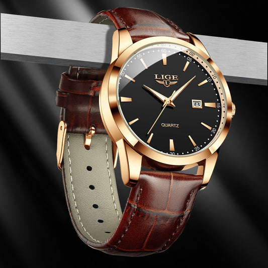 New Men's Quartz Watch Single Calendar Three Needle Leather Belt Waterproof - FASHIONKULTUR