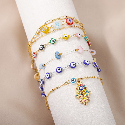 Devil's Eye Anklet Personality Combination Color Eyes Irregular Pearl - FASHIONKULTUR