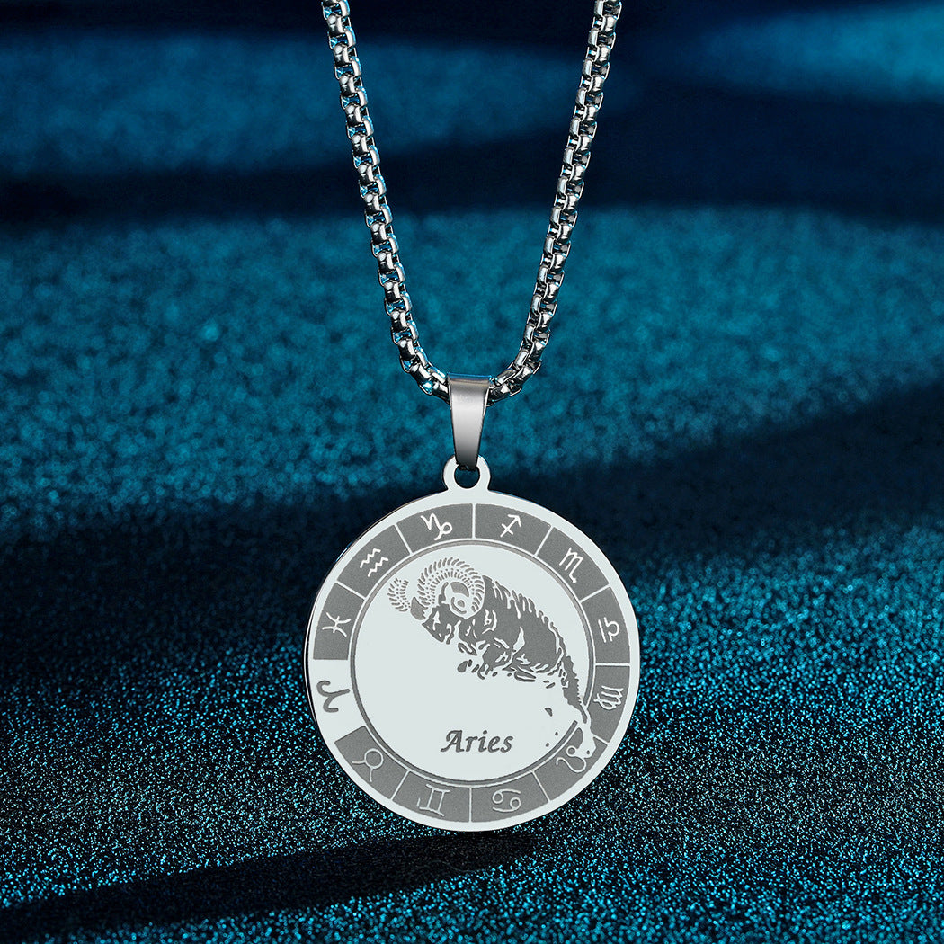 Stainless Steel Constellation Pendant Necklace Gold Medal Necklace - FASHIONKULTUR