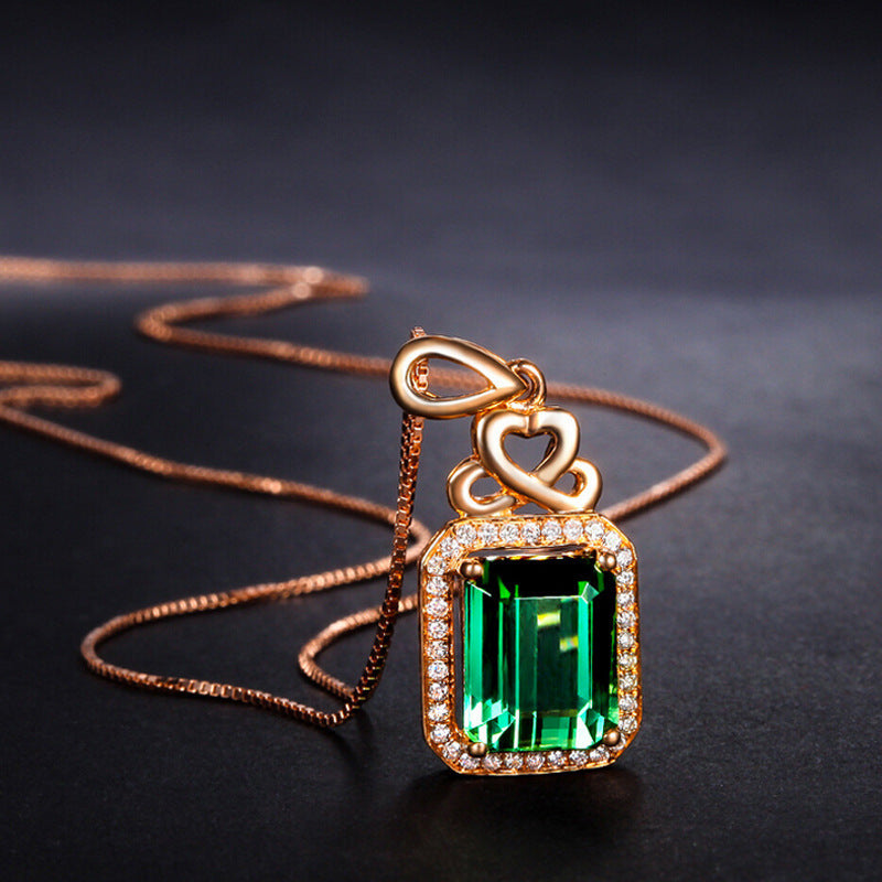 Emerald Pendant Silver Plated 18k Rose Gold - FASHIONKULTUR