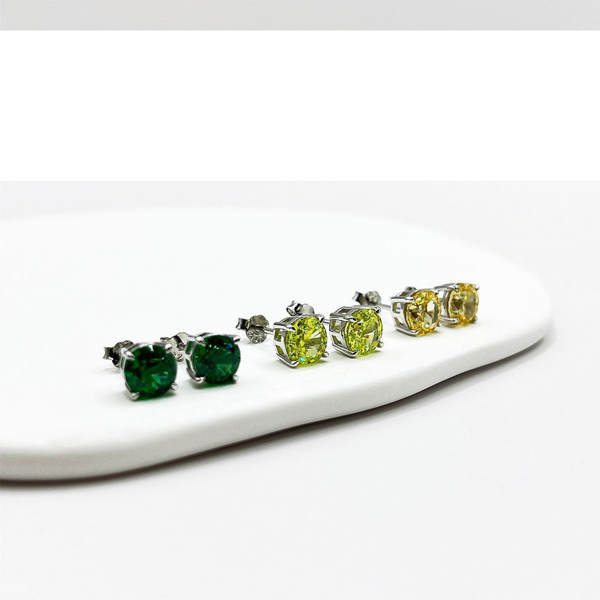 Sterling Silver Round Ice Flower Cut Colorful Yellow Jewelry Earrings - FASHIONKULTUR