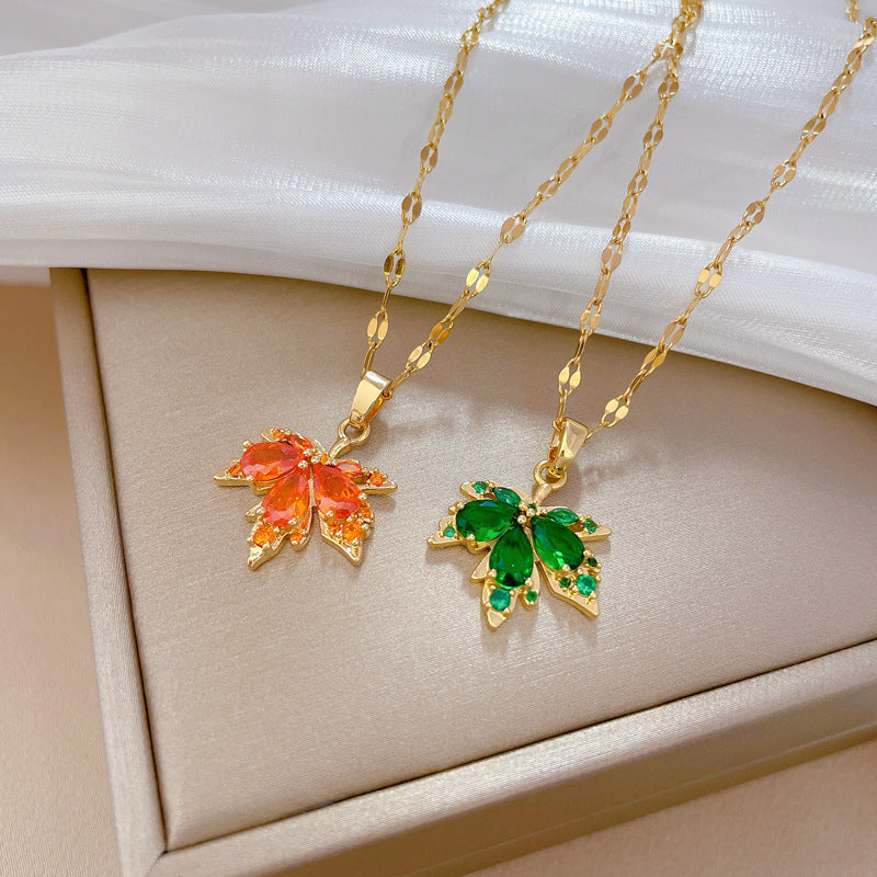 Red Maple Leaf Light Luxury Bone Chain Titanium Steel Necklace - FASHIONKULTUR
