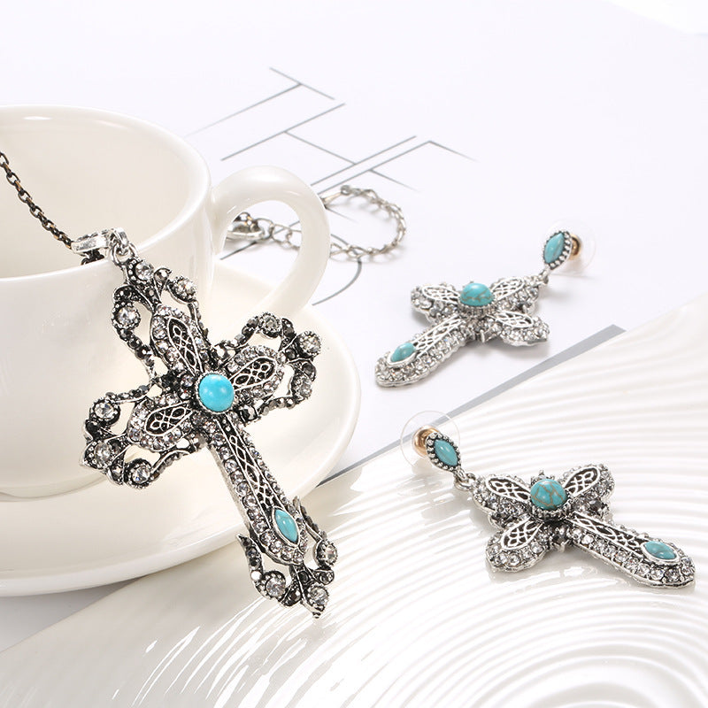 Jewelry Set Combination Necklace Earrings Retro Turquoise Set Accessories - FASHIONKULTUR
