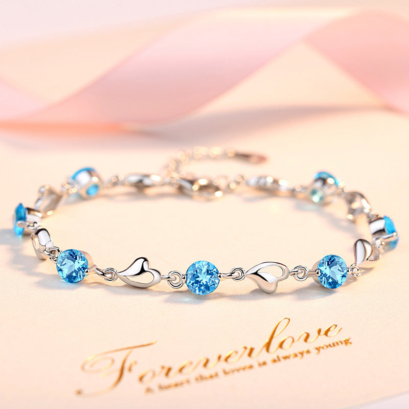 S999 Pure Silver Love Heart Simple Personality Mori Style Student Couples Bracelet - FASHIONKULTUR