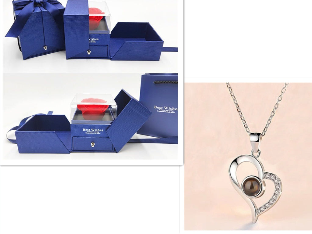 Hot Valentine's Day Gifts Metal Rose Jewelry Gift Box Necklace For Wedding Girlfriend Necklace Gifts - FASHIONKULTUR