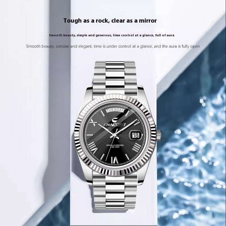 Fashion Men's Watch Steel Band Large Dial Quartz Wrist Watch - FASHIONKULTUR