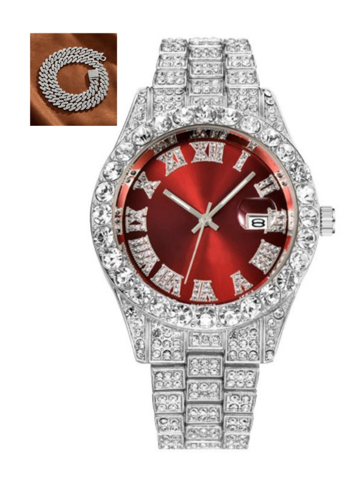 Hot Men's Steel Belt Hip Hop Roman Scale Diamond Quartz Watch - FASHIONKULTUR