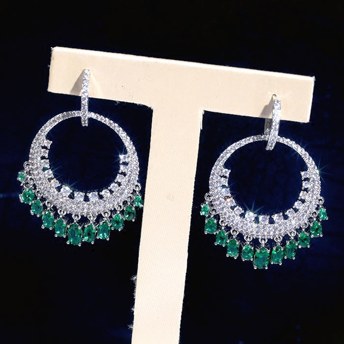 Luxury Diamond Earrings Micro-inlaid Zircon Large Circle Tassel Earrings - FASHIONKULTUR