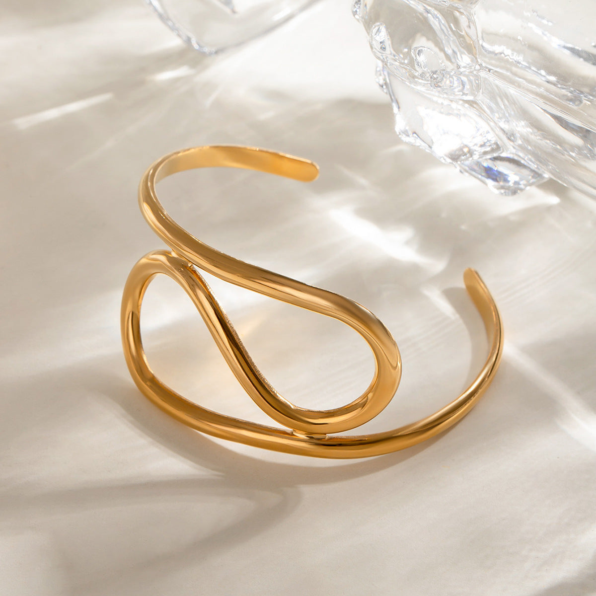 Stainless Steel Glossy Irregular Lines Twisted Open-ended Bracelet Simple - FASHIONKULTUR