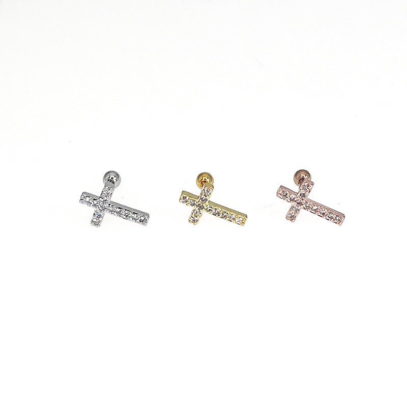 Stainless Steel Bow Pendant Zircon Stud Earrings Ear Bone Stud Piercing Ornament - FASHIONKULTUR