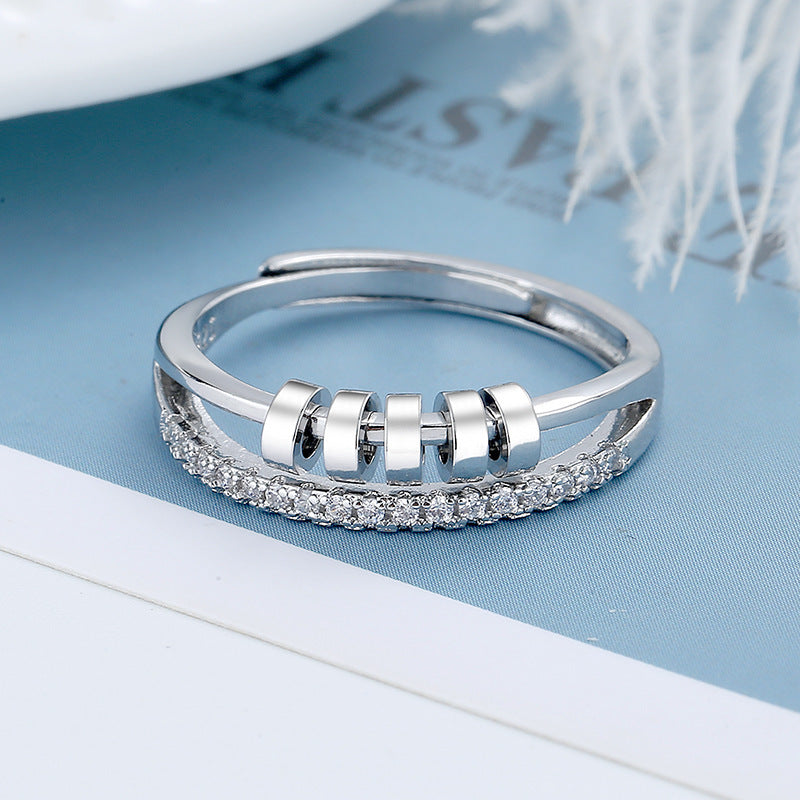 Five-ring Zircon Rotatable Ring Hipster - FASHIONKULTUR