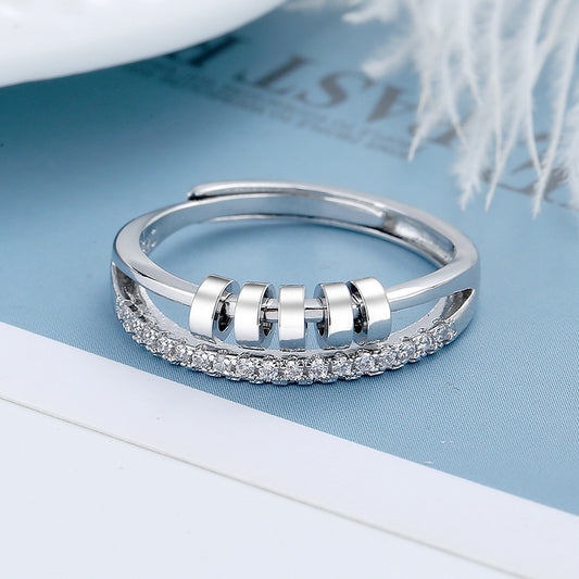 Five-ring Zircon Rotatable Ring Hipster - FASHIONKULTUR