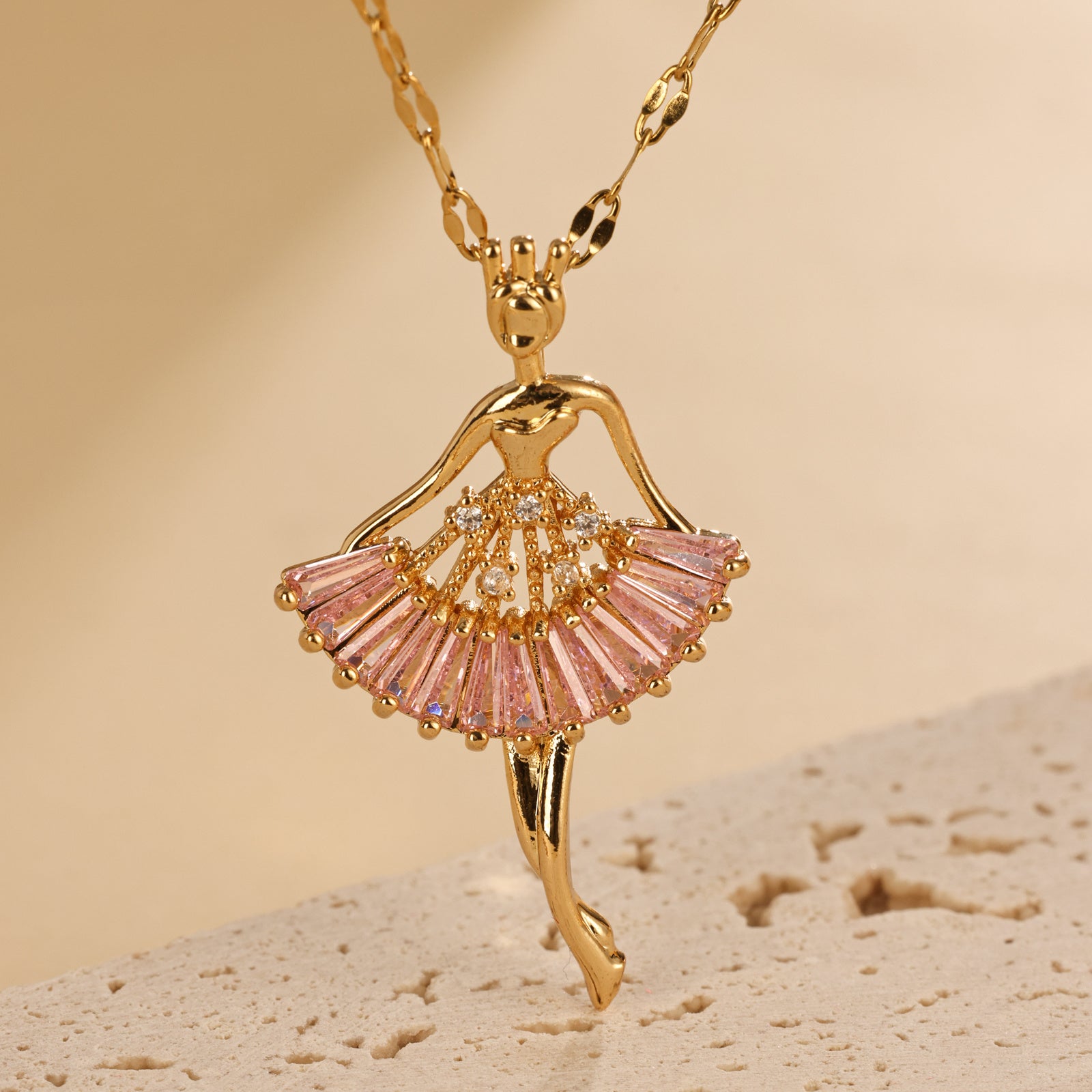 Fashionable And Minimalist Ballet Girl Necklace, Stainless Steel Golden Angel Collarbone Chain, Birthday Gift Jewelry - FASHIONKULTUR