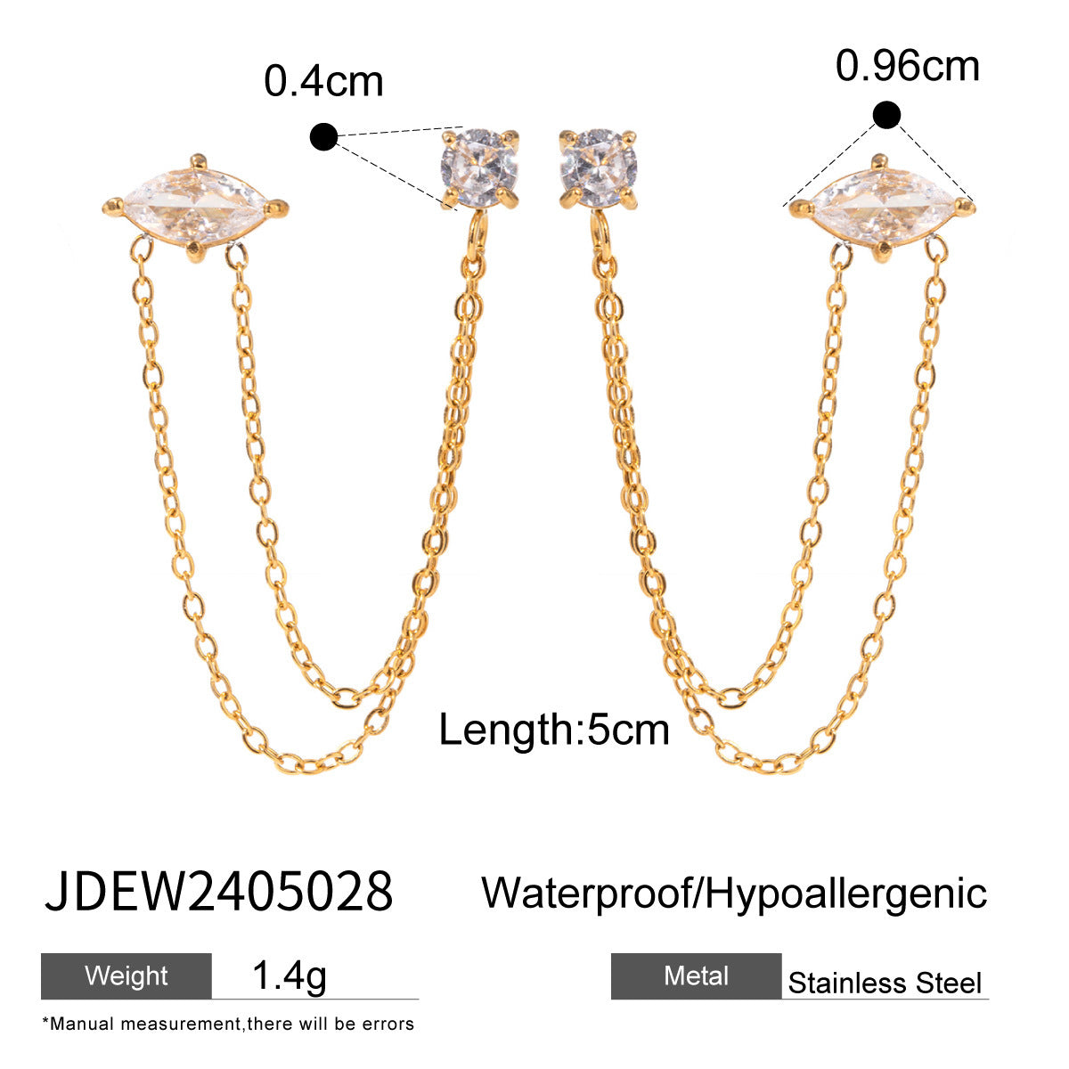 18K Gold Stainless Steel Tassel Casting Round Zircon Earrings - FASHIONKULTUR