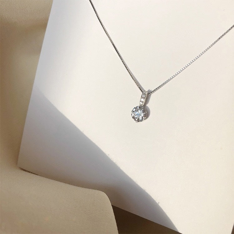 S925 Sterling Silver Solitaire Necklace Female Light Luxury And Simplicity Temperament - FASHIONKULTUR