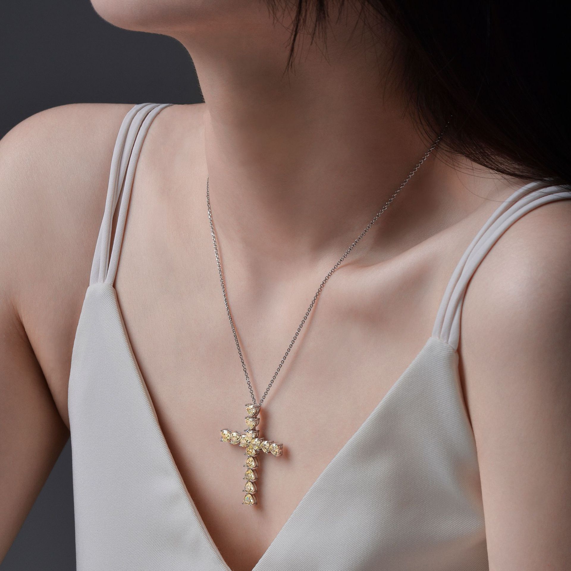 High Carbon Diamond S925 Silver Cross Necklace - FASHIONKULTUR