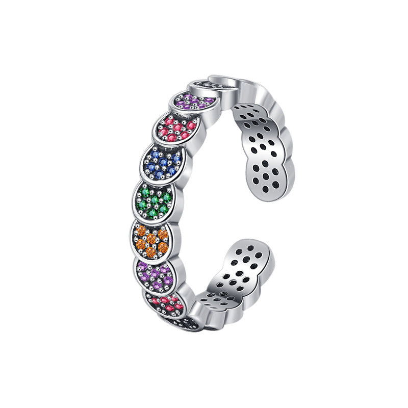 925 Sterling Silver Color Diamond Index Finger Ring Women's Retro Scale Design - FASHIONKULTUR