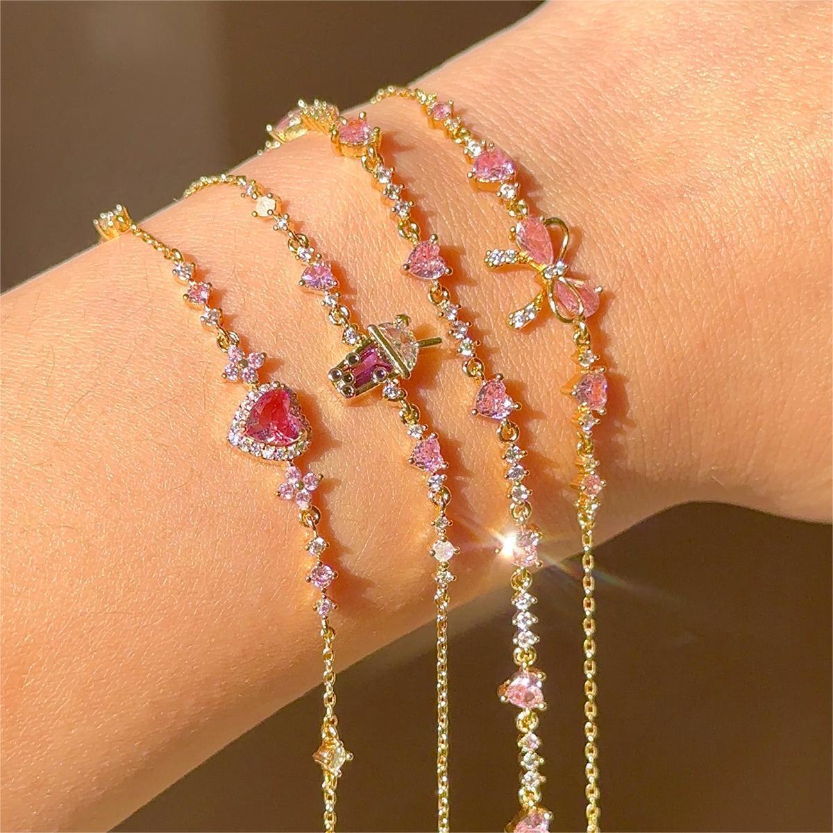 Sweet Bow Heart Rhinestone Bracelet Y2K Ins Fashion Chain Bracelet Valentine's Day - FASHIONKULTUR