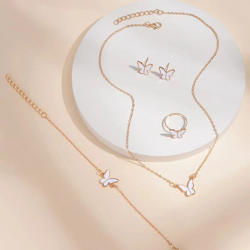 5PCS Fashion Butterfly Pendants Necklace Earrings Ring Bracelet Sets For Women Jewelry Set Bridal Wedding Jewelry Gift - FASHIONKULTUR