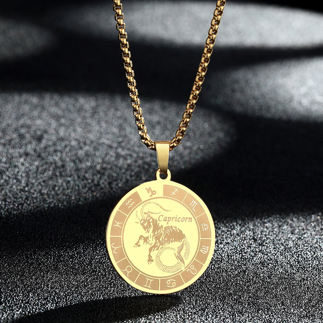 Stainless Steel Constellation Pendant Necklace Gold Medal Necklace - FASHIONKULTUR