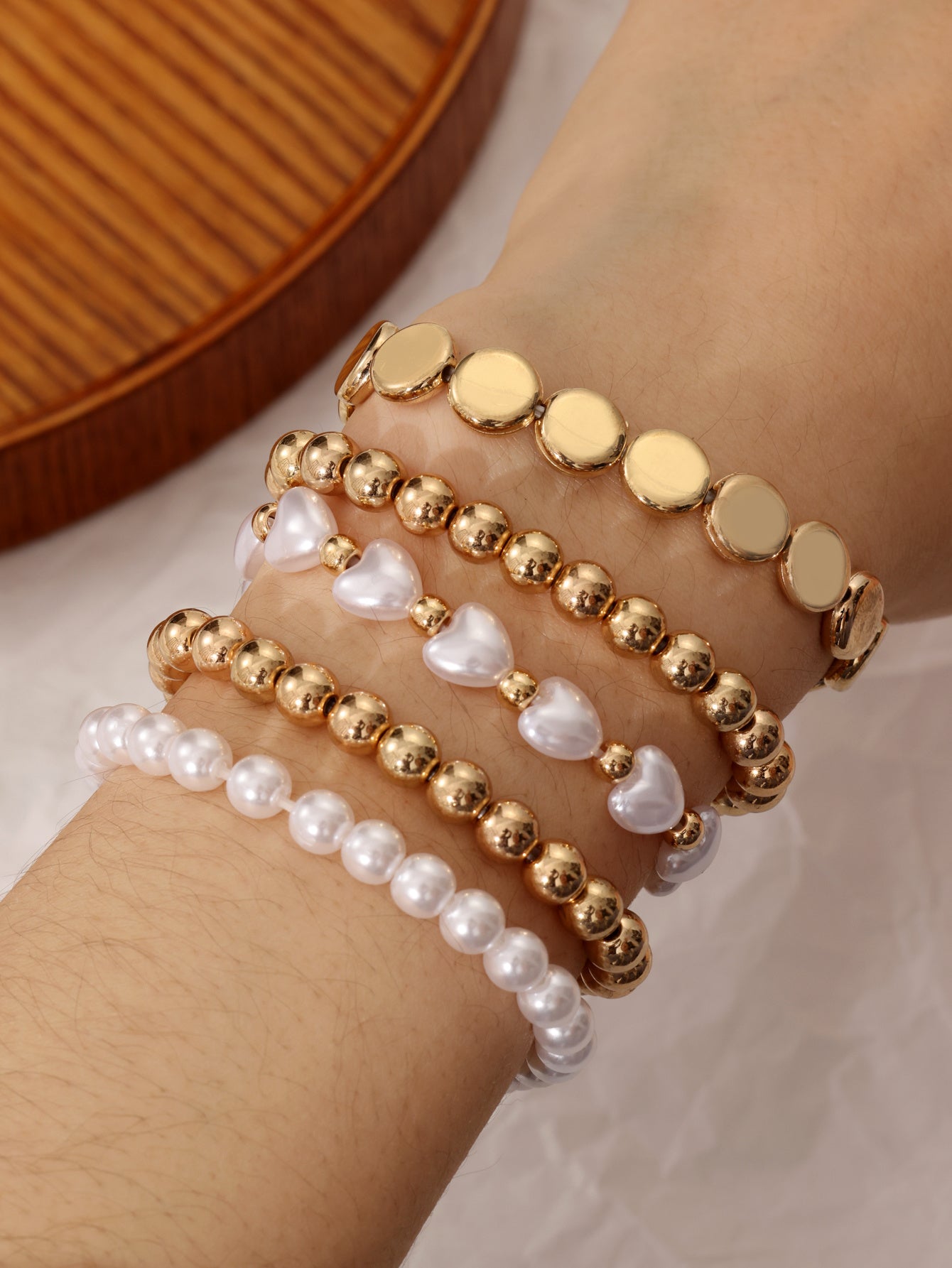 Minimalist And Niche Design Pearl Bracelet Set, Personalized And Trendy CCB Bead Multi-layer Bracelet Accessory - FASHIONKULTUR