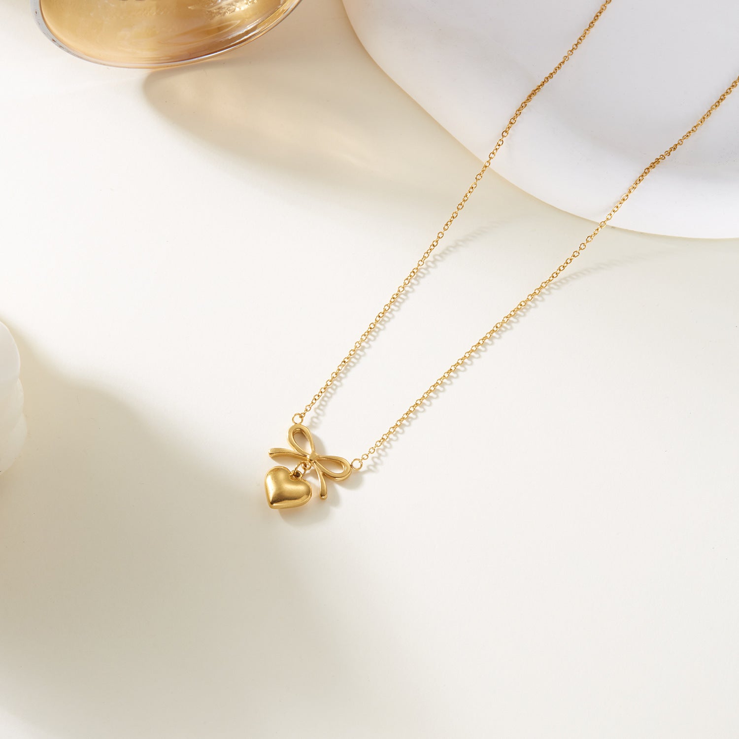 Stainless Steel New Fashion Fine Waterproof Jewelry Love Heart Bowknot Shape Charm Chain Choker Necklaces Pendant For Women Fashion Jewelry - FASHIONKULTUR