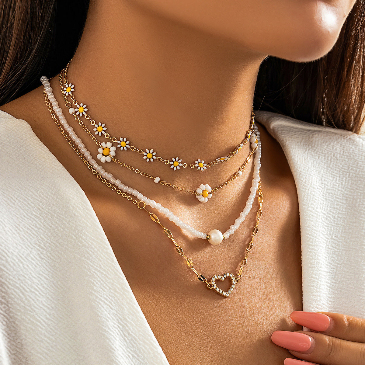 Women's Pearl Little Daisy Suit Necklace - FASHIONKULTUR