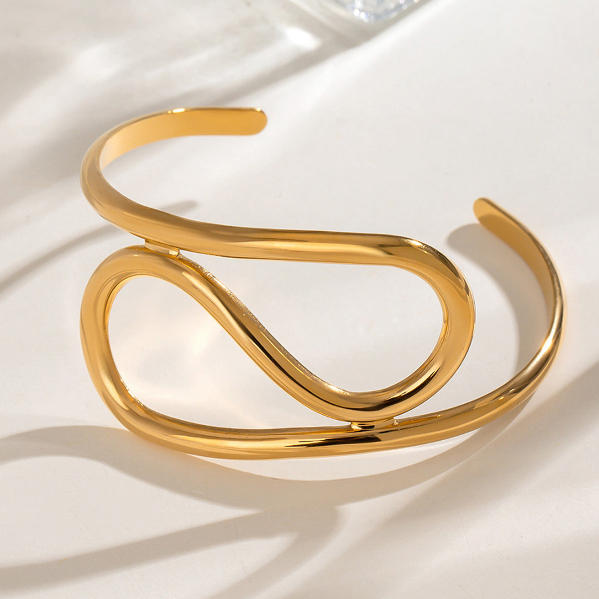 Stainless Steel Glossy Irregular Lines Twisted Open-ended Bracelet Simple - FASHIONKULTUR