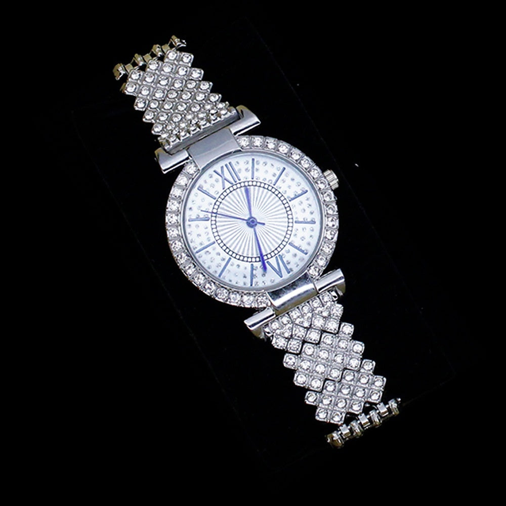 Roman Pattern Diamond-embedded Women's Watch Jewelry Gift Set Bracelet Watch Women's Light Luxury Full Diamond Good-looking - FASHIONKULTUR