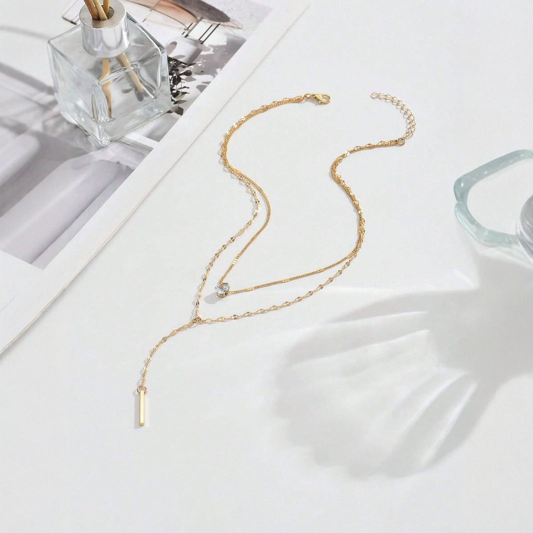 Y-shaped Tassel Rhinestone Necklace Niche Multi-layer - FASHIONKULTUR