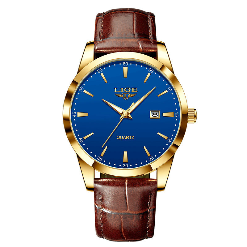 New Men's Quartz Watch Single Calendar Three Needle Leather Belt Waterproof - FASHIONKULTUR