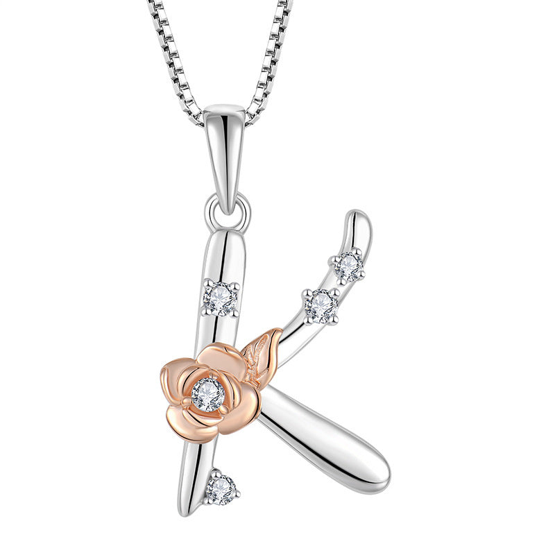 925 Sterling Silver Necklace Jewellery Female Collarbone Chain Hundred With English 26 Letters Zircon Pendant - FASHIONKULTUR
