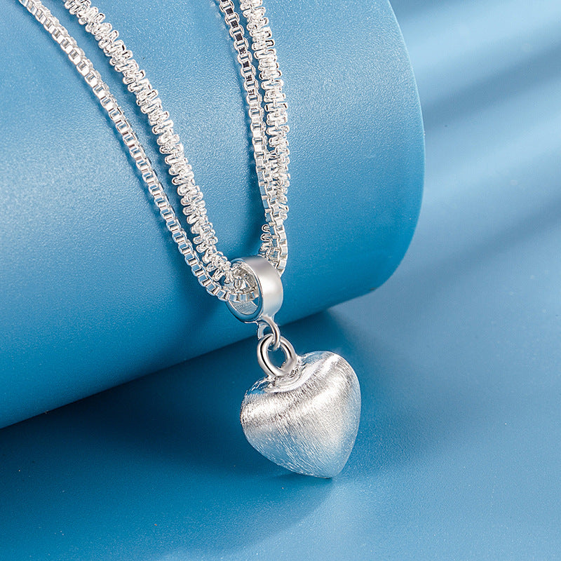 Double Layer Brushed Heart Pendant Necklace For Women High-end Feel Light Luxury Necklace Collarbone Chain Fashion Jewelry - FASHIONKULTUR