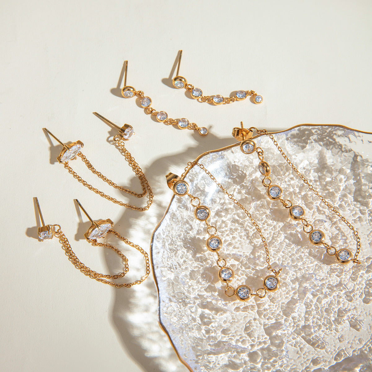 18K Gold Stainless Steel Tassel Casting Round Zircon Earrings - FASHIONKULTUR