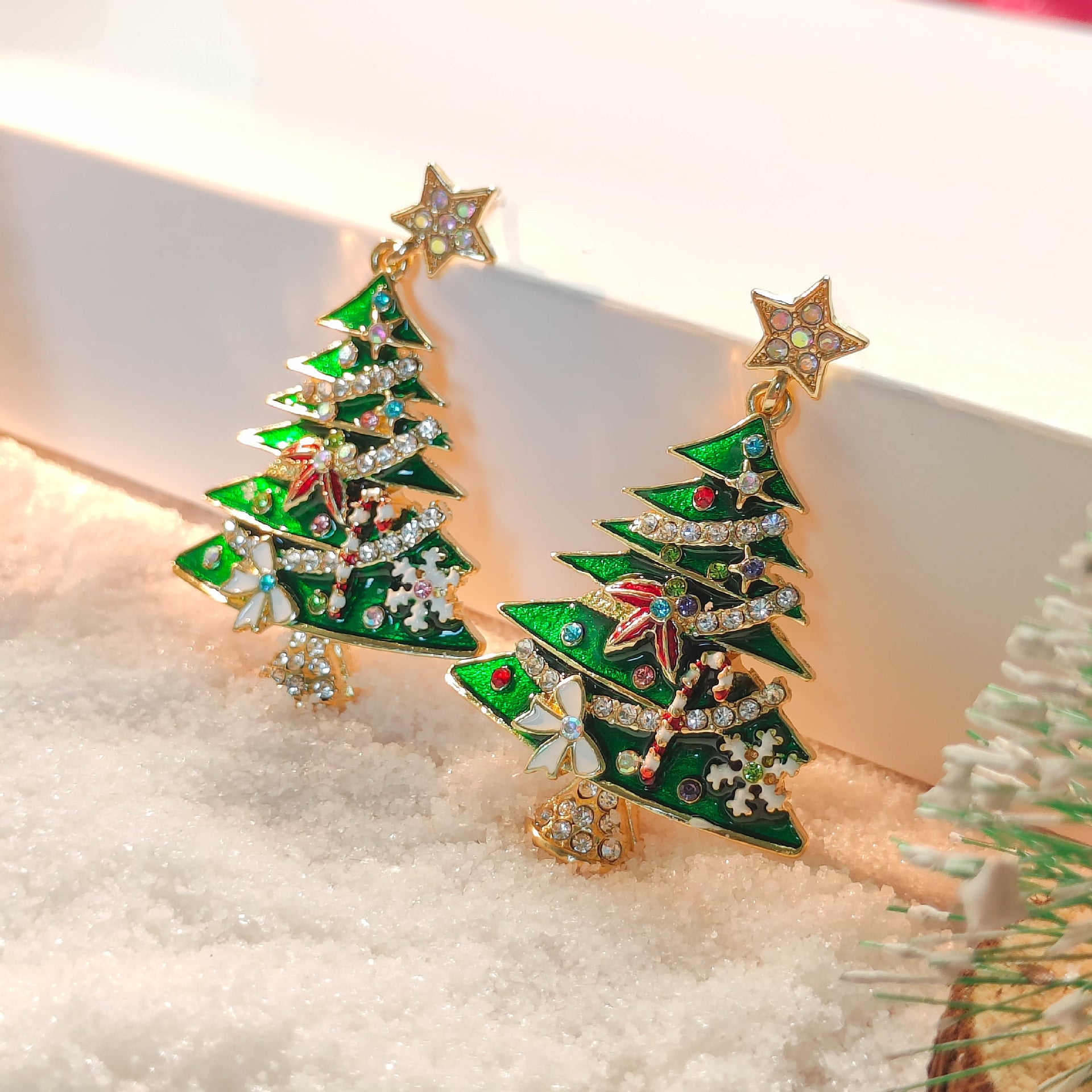 Diamond Christmas Tree Brooch Female Creative Christmas Tree Earrings - FASHIONKULTUR