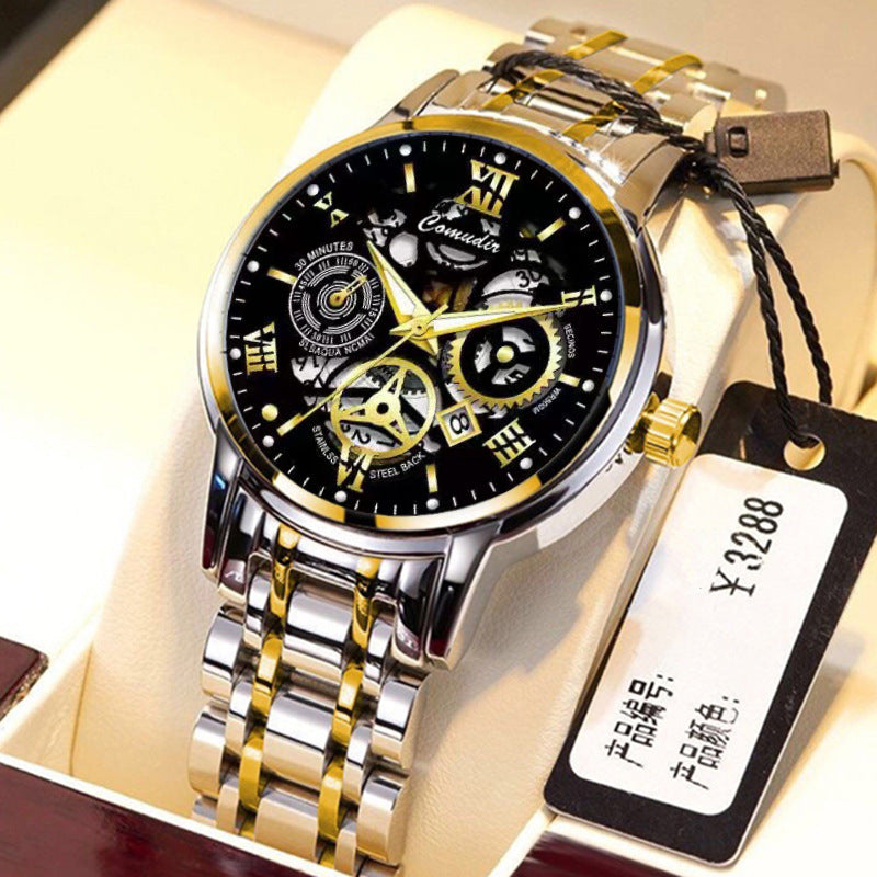 Fashion Jewelry Hollow Men's Watch Men's Waterproof Luminous Calendar - FASHIONKULTUR