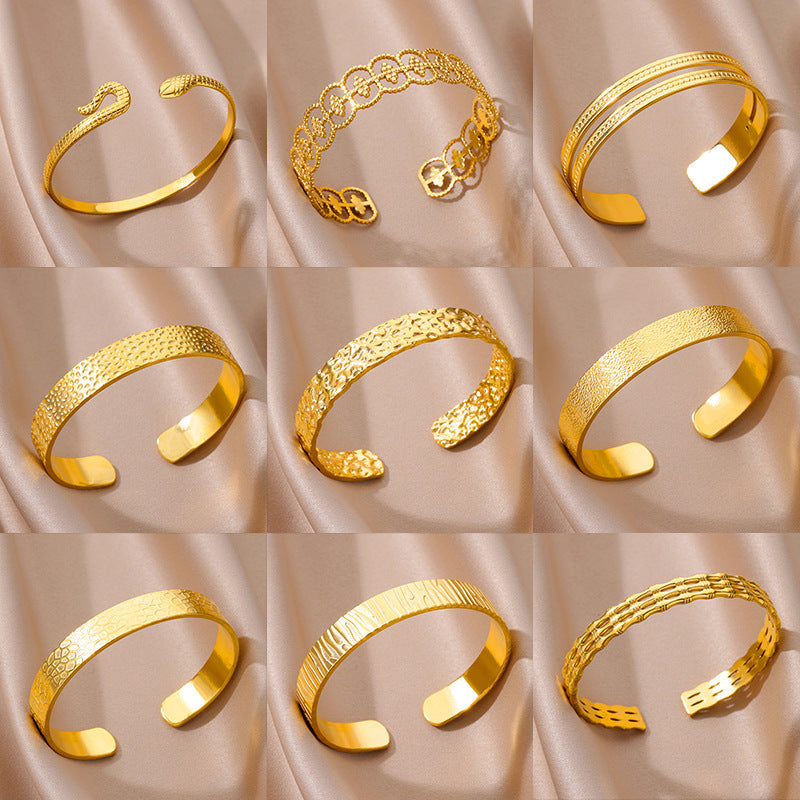 Simple Stainless Steel Opening Bracelet Female Ins Temperament Beating Pattern Irregular - FASHIONKULTUR
