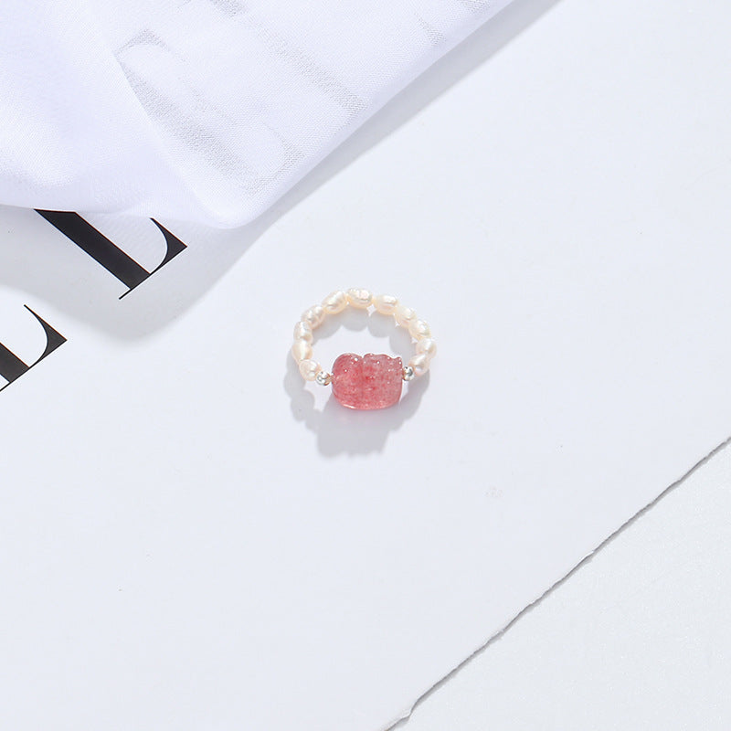 Crystal Ring Women's New Strawberry Crystal Grey Moonlight - FASHIONKULTUR