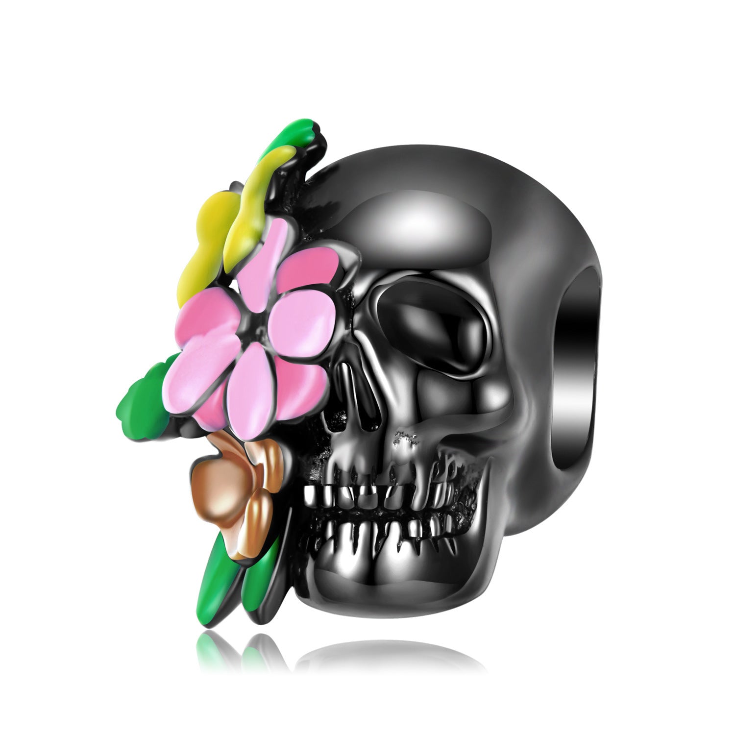 Skull Head And Flower Beads Exaggerated And Personalized S925 Silver DIY Beaded Bracelet Accessories - FASHIONKULTUR