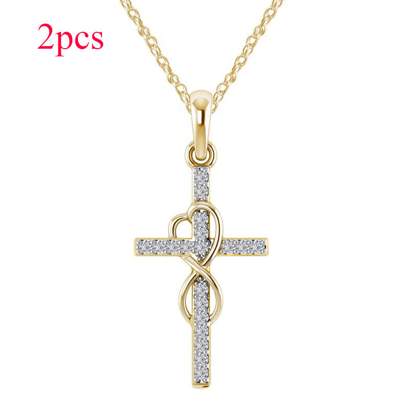 Alloy Pendant With Diamond And Eight-character Cross Necklace - FASHIONKULTUR