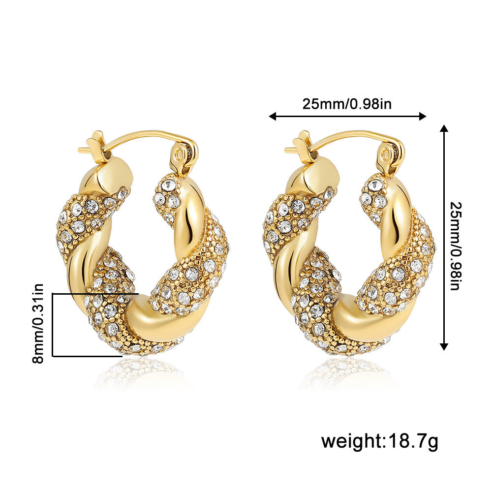 Stainless Steel 18K Gold Plating Twist-knot Earrings With Diamonds - FASHIONKULTUR