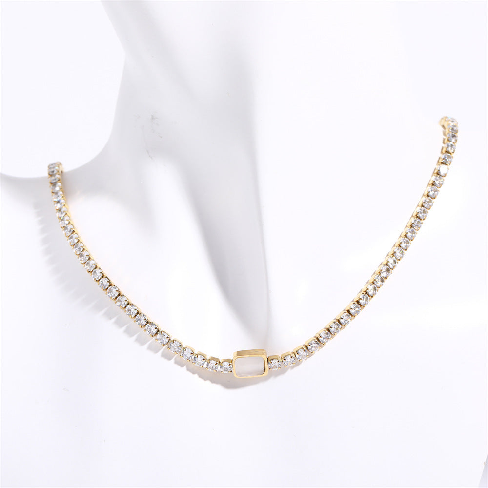 Tennis Zircon Necklace Emerald Simple Style - FASHIONKULTUR