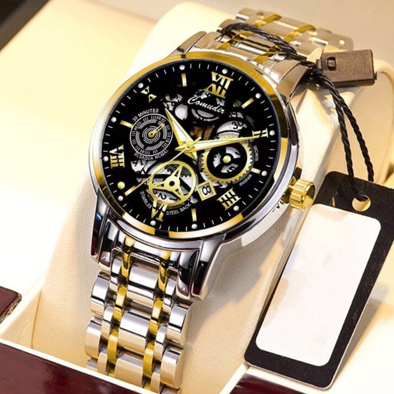 Fashion Jewelry Hollow Men's Watch Men's Waterproof Luminous Calendar - FASHIONKULTUR