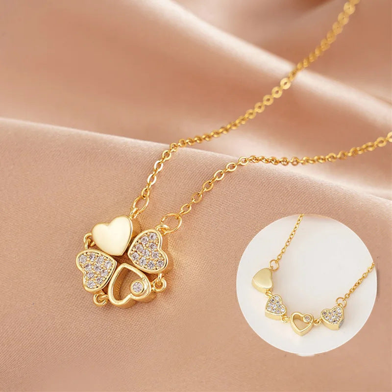 Women's Titanium Steel Folding Clover Necklace - FASHIONKULTUR