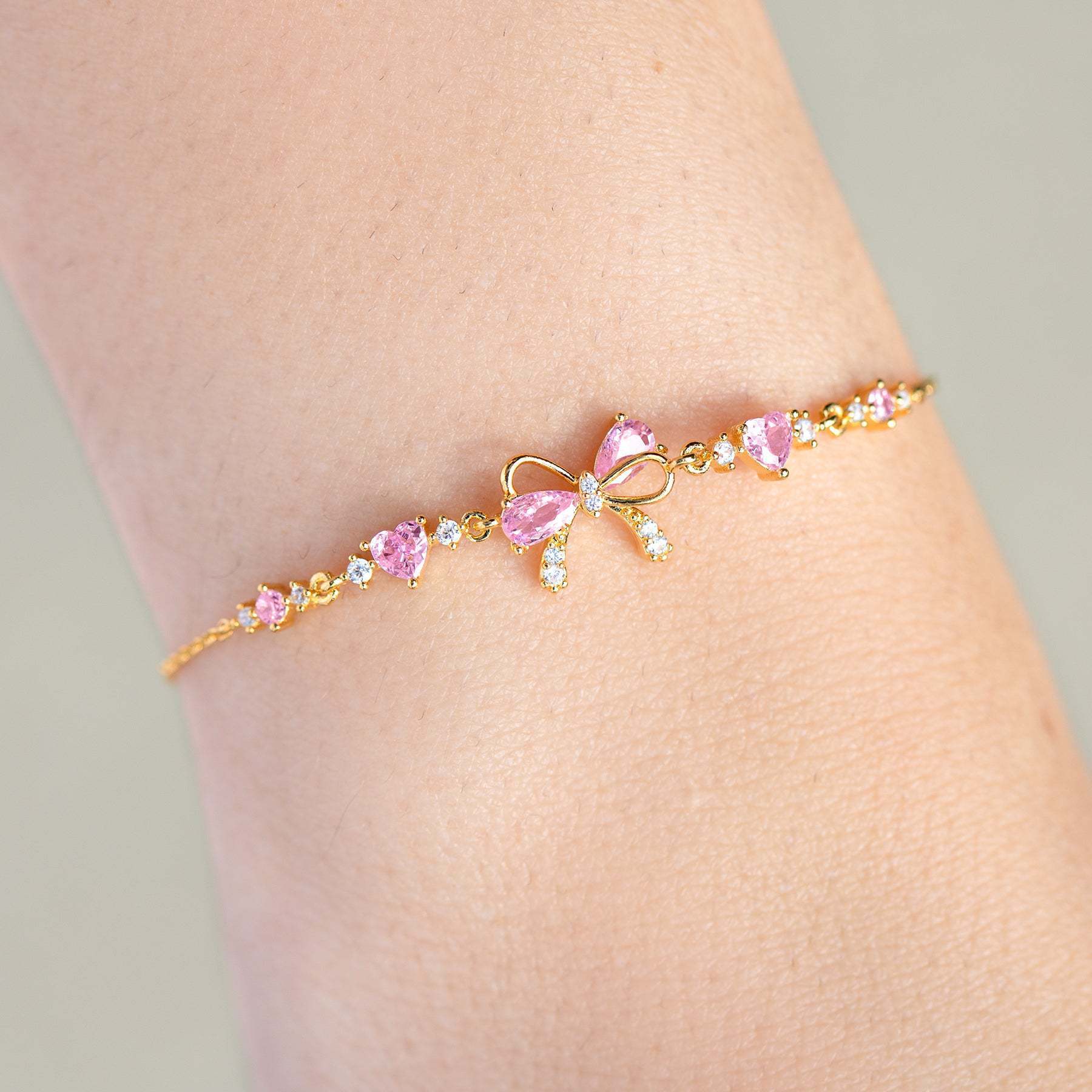 Sweet Bow Heart Rhinestone Bracelet Y2K Ins Fashion Chain Bracelet Valentine's Day - FASHIONKULTUR