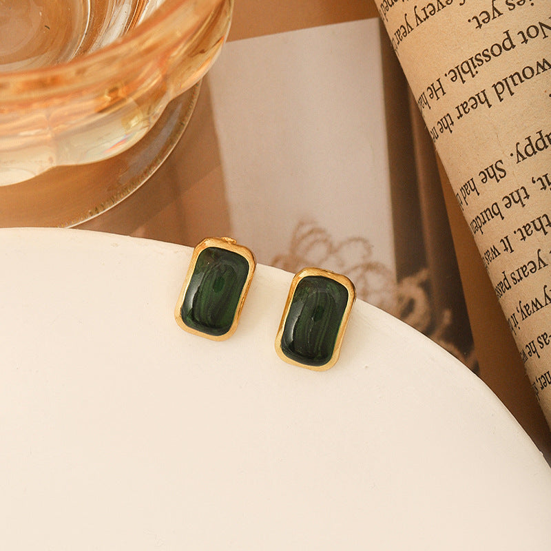Hong Kong Style Green Dripping Stud Earrings Sterling Silver Needle Special-interest Design - FASHIONKULTUR