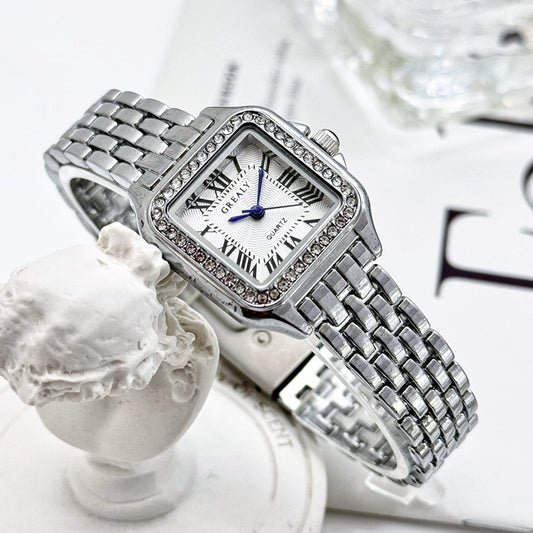 Classic Retro Square Waterproof Women's Diamond-embedded Watch - FASHIONKULTUR