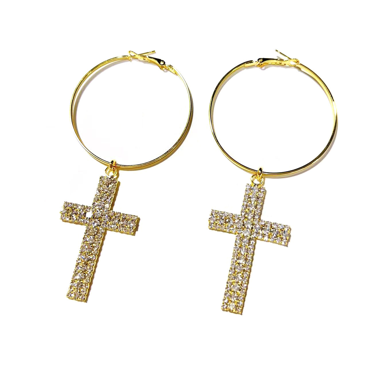 Ring Alloy Diamond Cross Eardrops Female Exaggerated Earrings - FASHIONKULTUR