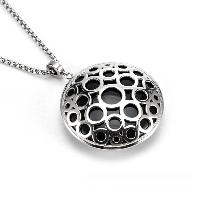 New Chinese Style Silver Round Hollow Crystal Stylish Trendy Titanium Steel Necklace Pendant Female Accessories - FASHIONKULTUR